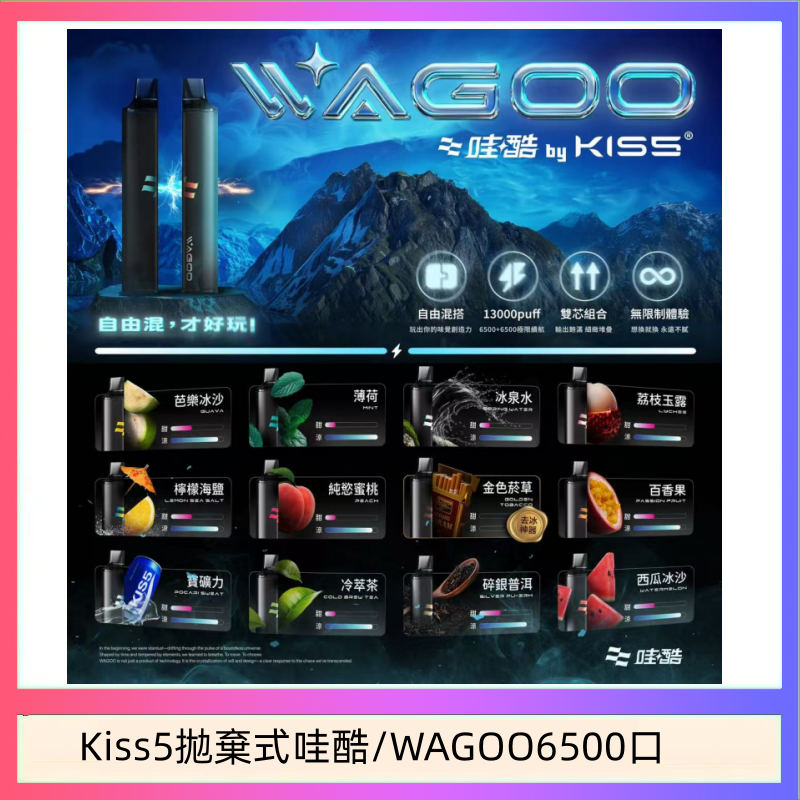 Kis5 6500 WAGOO哇酷Kiss5 6500口拋棄式 | 自由混搭雙口味 | 雙芯組合
